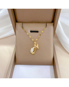 Cute Dolphin Stainless Steel Copper Inlay Artificial Gemstones Pendant Necklace