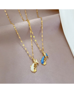 Classic Style Dolphin Stainless Steel Copper Inlay Artificial Gemstones Pendant Necklace