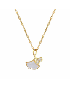Simple Style Commute Ginkgo Leaf Stainless Steel Copper Inlay Artificial Gemstones Pendant Necklace