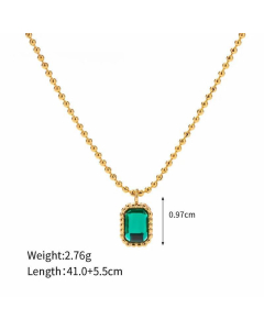 INS Style Simple Style Rectangle Stainless Steel Plating Inlay Rhinestones 18K Gold Plated Pendant Necklace