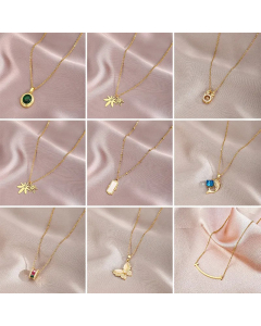 Elegant Simple Style Leaf Four Leaf Clover Insect Stainless Steel Plating Inlay Zircon Pendant Necklace