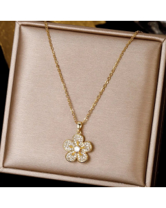 Simple Style Leaf Heart Shape Stainless Steel Plating Inlay Zircon Pendant Necklace