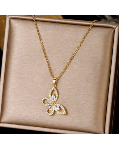 Simple Style Leaf Heart Shape Stainless Steel Plating Inlay Zircon Pendant Necklace