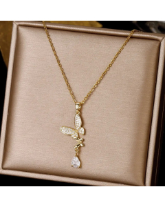 Simple Style Leaf Heart Shape Stainless Steel Plating Inlay Zircon Pendant Necklace