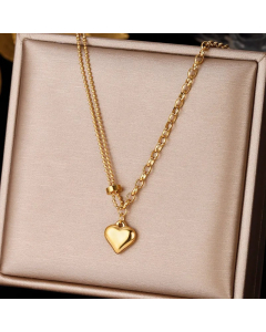 Simple Style Leaf Heart Shape Stainless Steel Plating Inlay Zircon Pendant Necklace