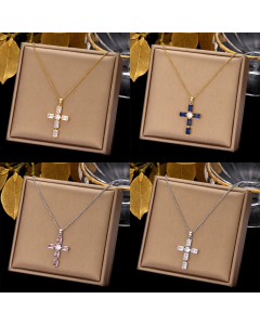 Retro Simple Style Cross Stainless Steel Plating Inlay Zircon Pendant Necklace_colorza_4