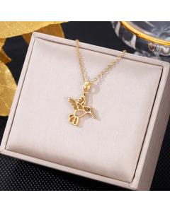 Colorza Elegant Letter Heart Shape Butterfly Stainless Steel Plating Inlaid Artificial Pearls Zircon Pendant Necklace