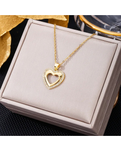 Colorza Elegant Letter Heart Shape Butterfly Stainless Steel Plating Inlaid Artificial Pearls Zircon Pendant Necklace