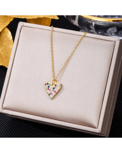 Colorza Elegant Letter Heart Shape Butterfly Stainless Steel Plating Inlaid Artificial Pearls Zircon Pendant Necklace