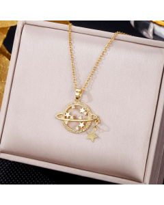 Colorza Elegant Letter Heart Shape Butterfly Stainless Steel Plating Inlaid Artificial Pearls Zircon Pendant Necklace