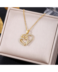 Colorza Elegant Letter Heart Shape Butterfly Stainless Steel Plating Inlaid Artificial Pearls Zircon Pendant Necklace