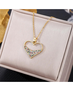 Colorza Elegant Letter Heart Shape Butterfly Stainless Steel Plating Inlaid Artificial Pearls Zircon Pendant Necklace