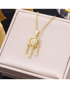 Colorza Elegant Letter Heart Shape Butterfly Stainless Steel Plating Inlaid Artificial Pearls Zircon Pendant Necklace
