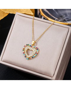 Colorza Elegant Letter Heart Shape Butterfly Stainless Steel Plating Inlaid Artificial Pearls Zircon Pendant Necklace