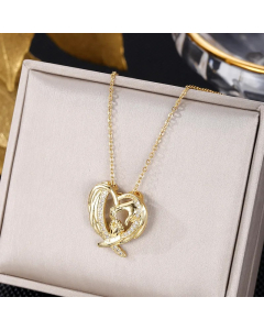 Colorza Heart Shape Butterfly Rabbit Stainless Steel Tassel Plating Inlaid Artificial Pearls Zircon Pendant Necklace