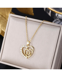 Colorza Heart Shape Butterfly Rabbit Stainless Steel Tassel Plating Inlaid Artificial Pearls Zircon Pendant Necklace