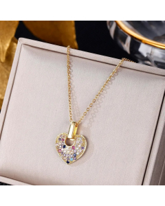 Colorza Heart Shape Butterfly Rabbit Stainless Steel Tassel Plating Inlaid Artificial Pearls Zircon Pendant Necklace