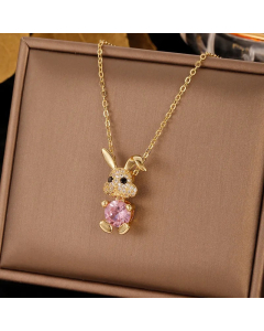 Colorza Heart Shape Butterfly Rabbit Stainless Steel Tassel Plating Inlaid Artificial Pearls Zircon Pendant Necklace