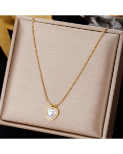 Colorza Heart Shape Butterfly Rabbit Stainless Steel Tassel Plating Inlaid Artificial Pearls Zircon Pendant Necklace