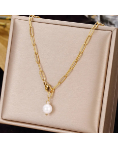 Colorza Heart Shape Butterfly Rabbit Stainless Steel Tassel Plating Inlaid Artificial Pearls Zircon Pendant Necklace