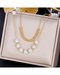 Colorza Heart Shape Butterfly Rabbit Stainless Steel Tassel Plating Inlaid Artificial Pearls Zircon Pendant Necklace