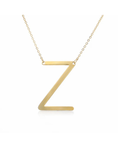 Colorza Simple Style Letter Stainless Steel Plating Hollow Out Pendant Necklace-Gold Color-Z