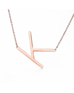 Colorza Simple Style Letter Stainless Steel Plating Hollow Out Pendant Necklace-Rose Gold Color-K
