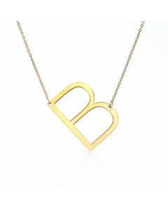 Colorza Simple Style Letter Stainless Steel Plating Hollow Out Pendant Necklace-Gold Color-B