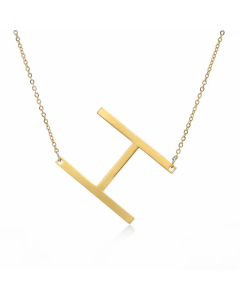 Colorza Simple Style Letter Stainless Steel Plating Hollow Out Pendant Necklace-Gold Color-H