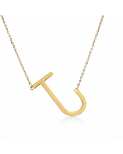 Colorza Simple Style Letter Stainless Steel Plating Hollow Out Pendant Necklace-Gold Color-J