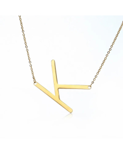 Colorza Simple Style Letter Stainless Steel Plating Hollow Out Pendant Necklace-Gold Color-K