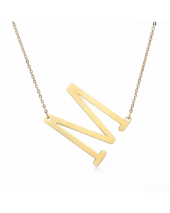 Colorza Simple Style Letter Stainless Steel Plating Hollow Out Pendant Necklace-Gold Color-M