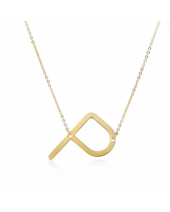 Colorza Simple Style Letter Stainless Steel Plating Hollow Out Pendant Necklace-Gold Color-P