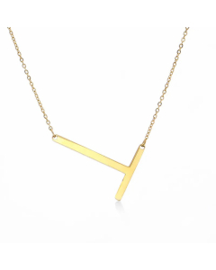Colorza Simple Style Letter Stainless Steel Plating Hollow Out Pendant Necklace-Gold Color-T