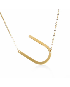 Colorza Simple Style Letter Stainless Steel Plating Hollow Out Pendant Necklace-Gold Color-U