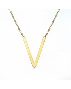 Colorza Simple Style Letter Stainless Steel Plating Hollow Out Pendant Necklace-Gold Color-V