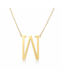Colorza Simple Style Letter Stainless Steel Plating Hollow Out Pendant Necklace-Gold Color-W