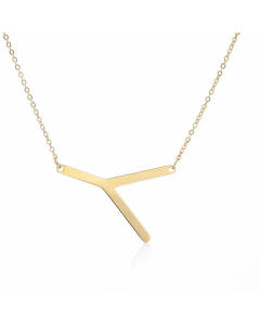 Colorza Simple Style Letter Stainless Steel Plating Hollow Out Pendant Necklace-Gold Color-Y