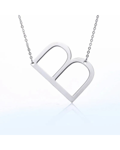 Colorza Simple Style Letter Stainless Steel Plating Hollow Out Pendant Necklace-Steel Color-B