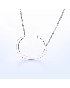 Colorza Simple Style Letter Stainless Steel Plating Hollow Out Pendant Necklace-Steel Color-C