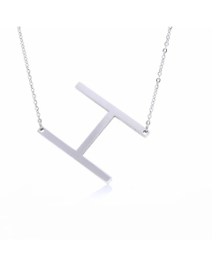 Colorza Simple Style Letter Stainless Steel Plating Hollow Out Pendant Necklace-Steel Color-H