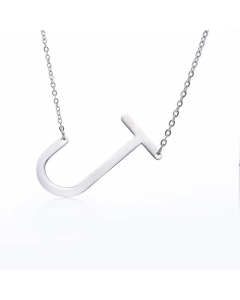 Colorza Simple Style Letter Stainless Steel Plating Hollow Out Pendant Necklace-Steel Color-J