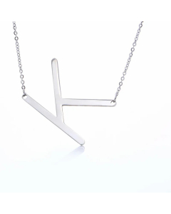 Colorza Simple Style Letter Stainless Steel Plating Hollow Out Pendant Necklace-Steel Color-K