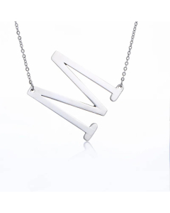 Colorza Simple Style Letter Stainless Steel Plating Hollow Out Pendant Necklace-Steel Color-M