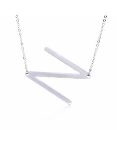 Colorza Simple Style Letter Stainless Steel Plating Hollow Out Pendant Necklace-Steel Color-N