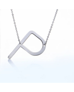 Colorza Simple Style Letter Stainless Steel Plating Hollow Out Pendant Necklace-Steel Color-P