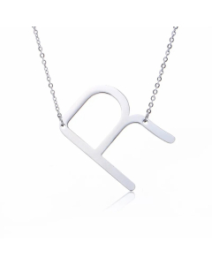 Colorza Simple Style Letter Stainless Steel Plating Hollow Out Pendant Necklace-Steel Color-R