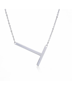 Colorza Simple Style Letter Stainless Steel Plating Hollow Out Pendant Necklace-Steel Color-T