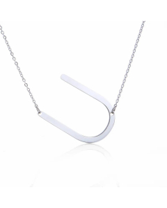Colorza Simple Style Letter Stainless Steel Plating Hollow Out Pendant Necklace-Steel Color-U