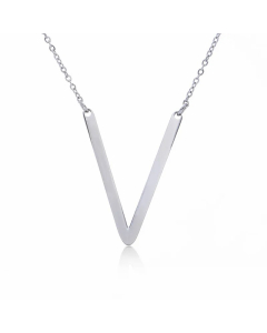 Colorza Simple Style Letter Stainless Steel Plating Hollow Out Pendant Necklace-Steel Color-V